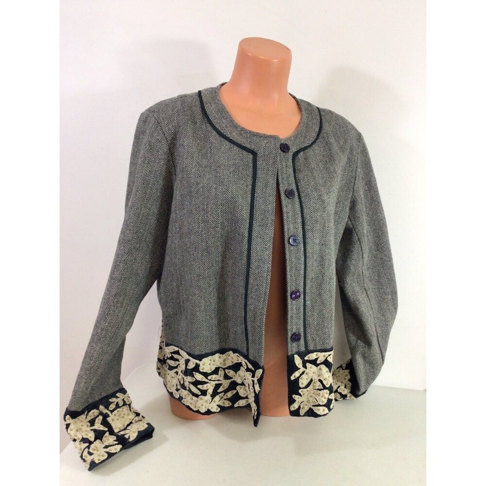 Sundance Wool Coat Embroidered Trim Womens 12